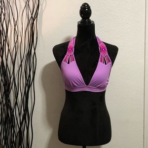 BECCA Purple & Pink Macrame Bikini Top Size L